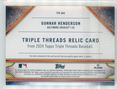 Gunnar Henderson 2024 Topps Triple Threads game-used relic #'d 05/36