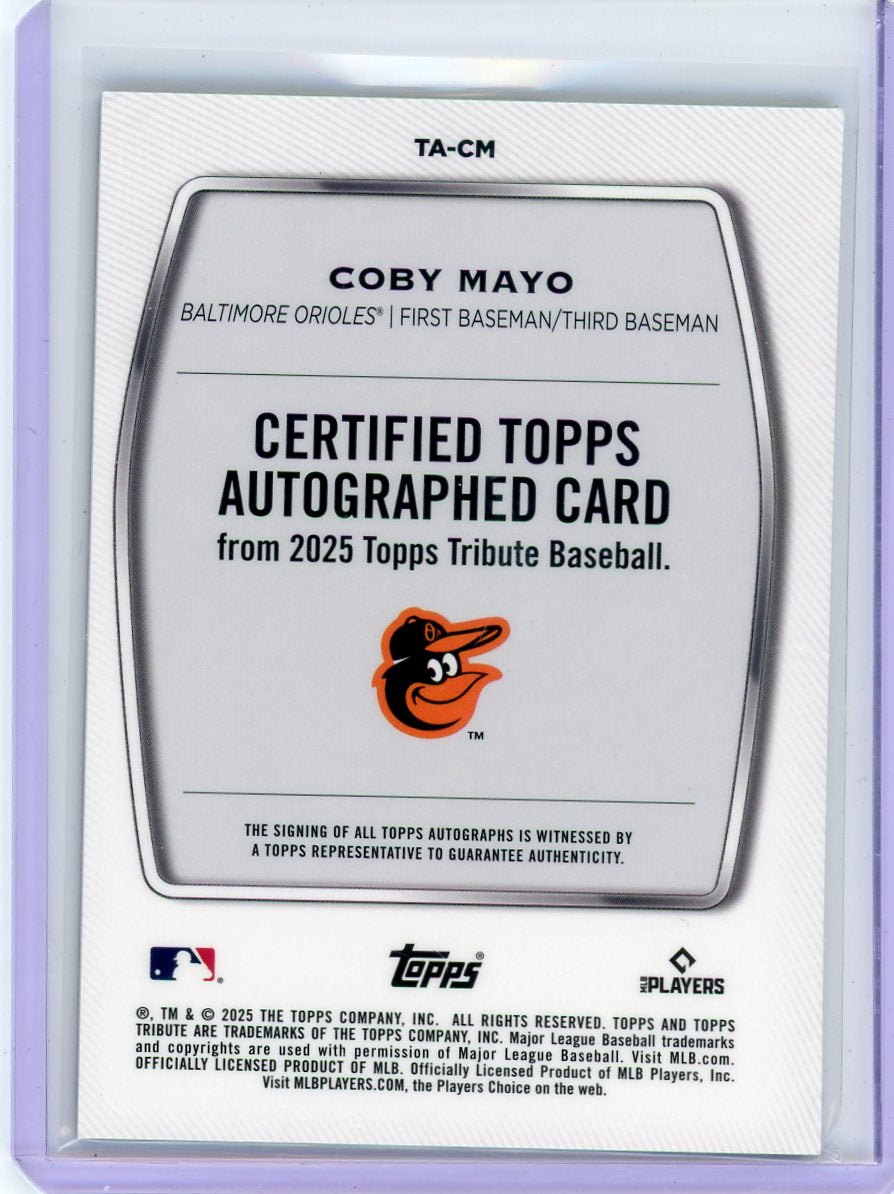 Coby Mayo 2025 Topps Tribute autograph rookie card gold #'d 75/75