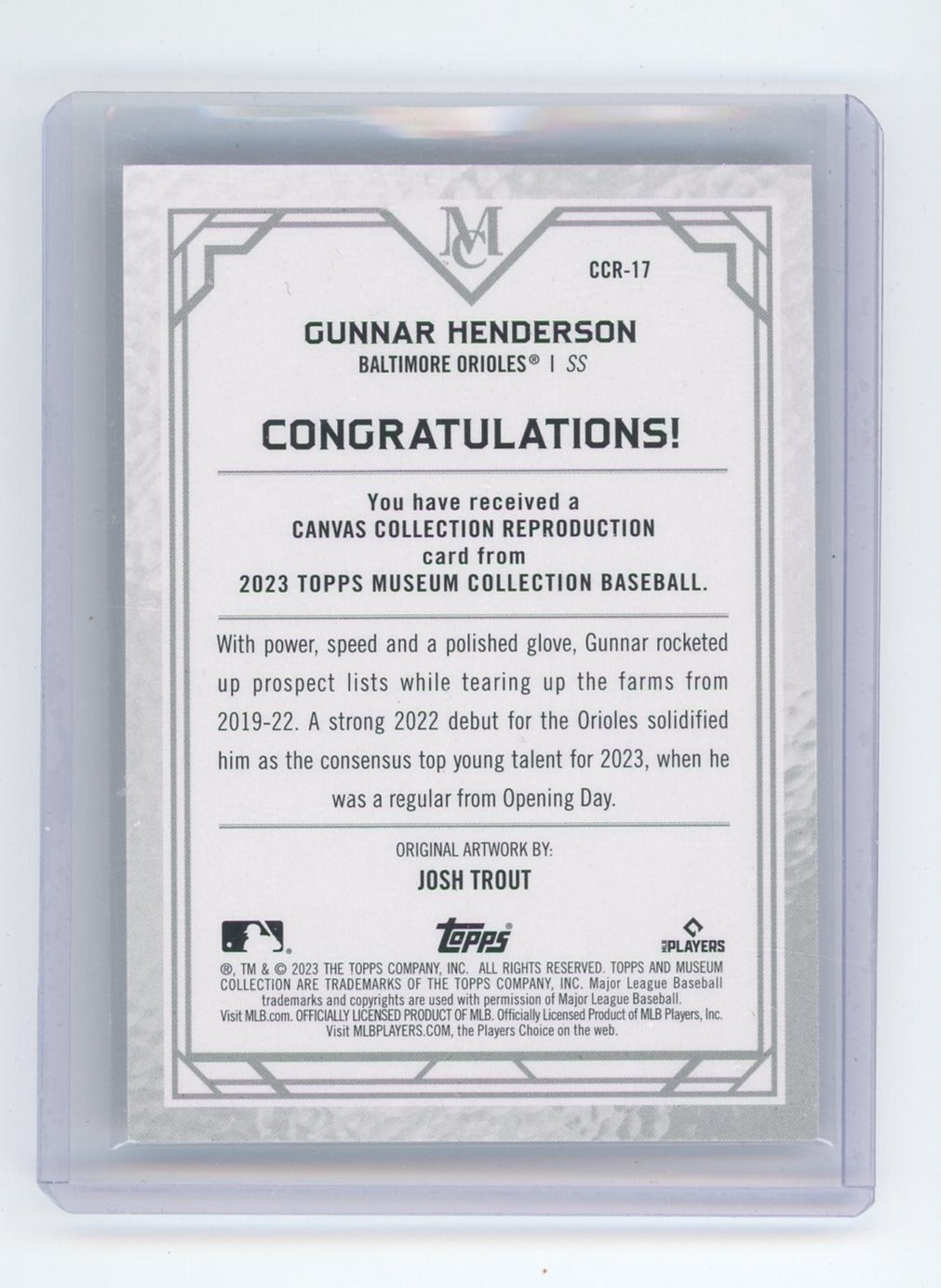 Gunnar Henderson 2023 Topps Museum Collection Canvas rookie card