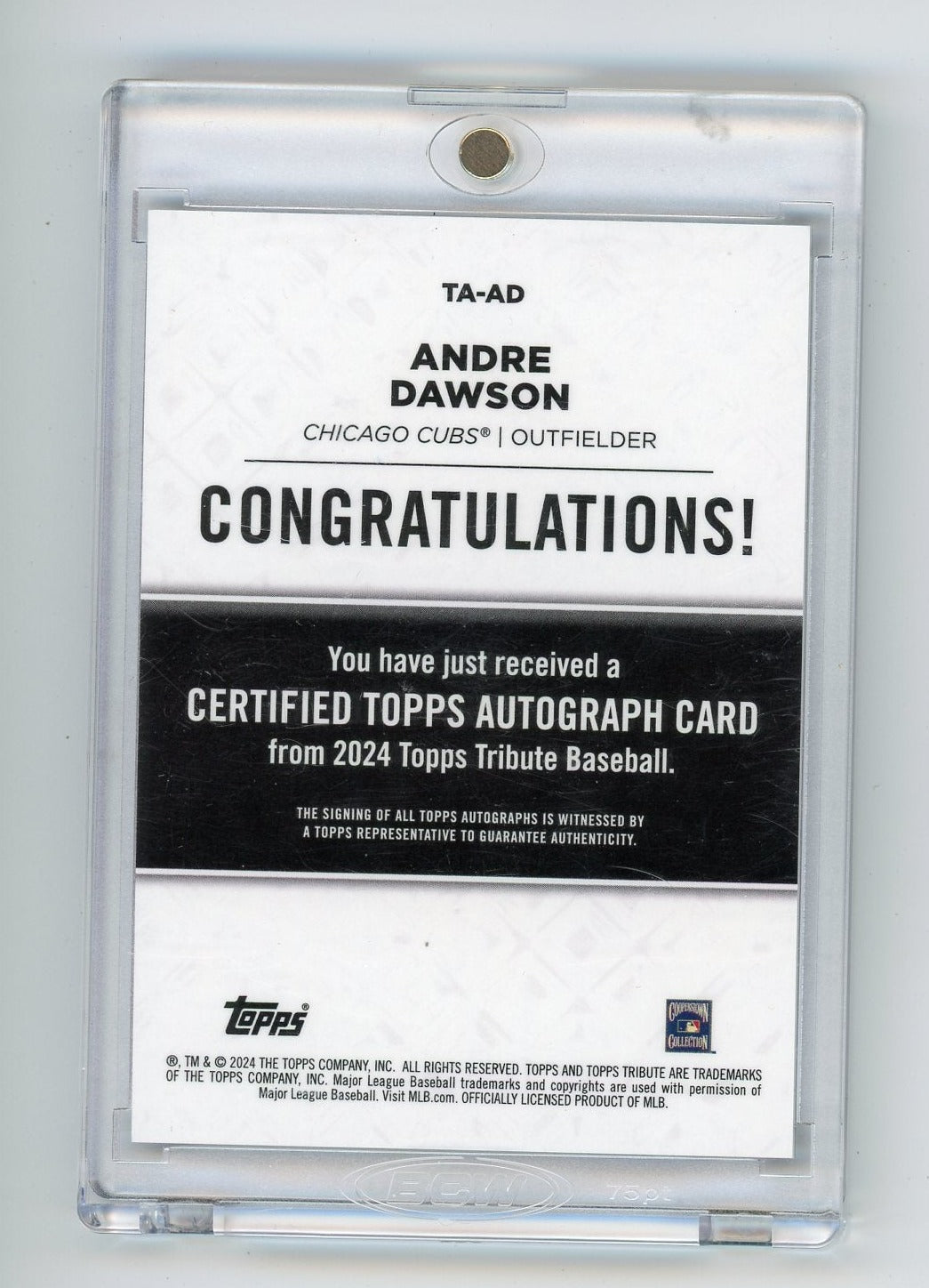 Andre Dawson 2024 Topps Tribute autograph blue #'d 102/150