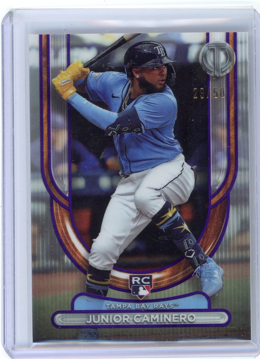 Junior Caminero 2024 Topps Tribute rookie card purple #'d 29/50