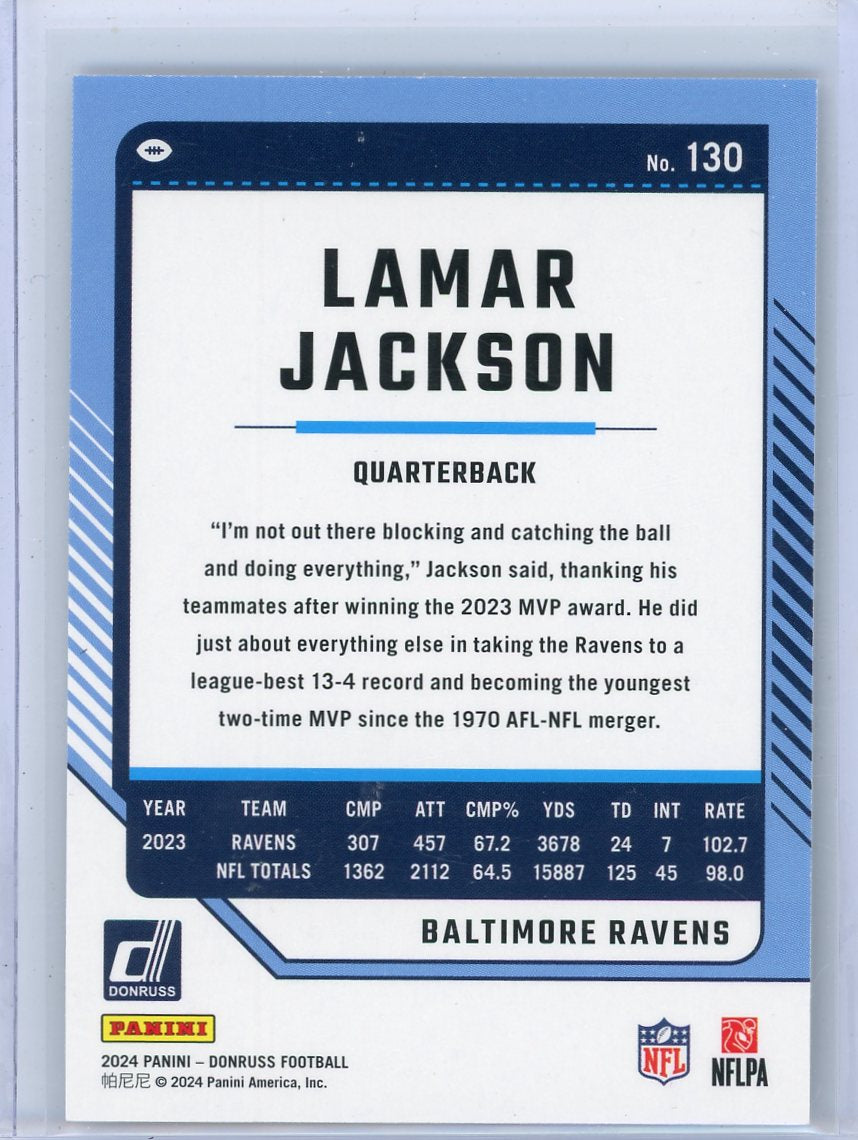 Lamar Jackson 2024 Panini Donruss No Name holo sp