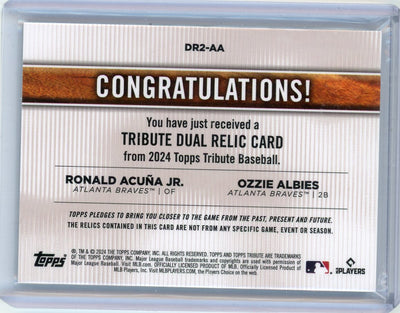 Ronald Acuna Jr. Ozzie Albies 2024 Topps Tribute dual relic blue #'d 068/150