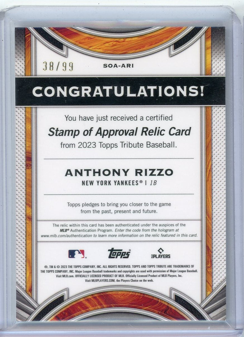 Anthony Rizzo 2023 Topps Tribute Stamp of Approval Game-Used Jersey Relic 