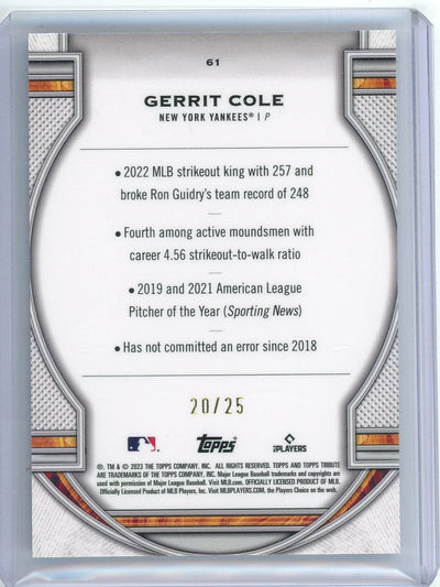 Gerrit Cole 2023 Topps Tribute Orange #'d 20/25