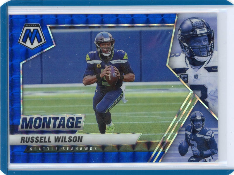 Russell Wilson 2021 Panini Mosaic Montage blue mosaic prizm 