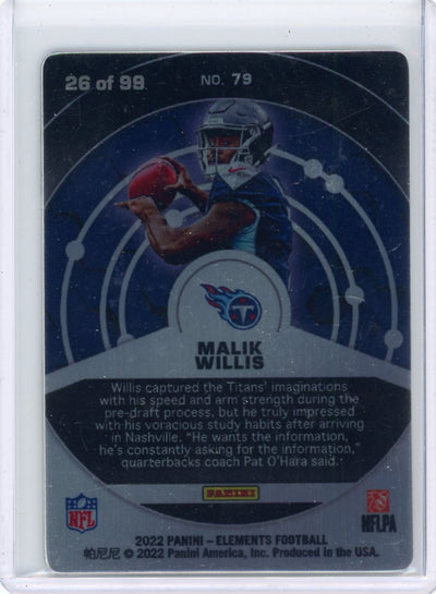 Malik Willis 2022 Panini Elements Metal Card W/ Protective Cover rookie card #'d 26/99