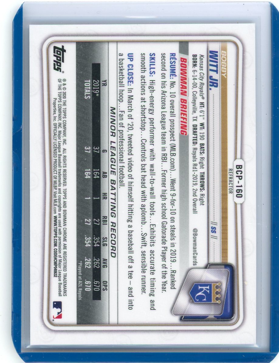 Bobby Witt Jr. 2020 Bowman Chrome Refractor #'d 117/499
