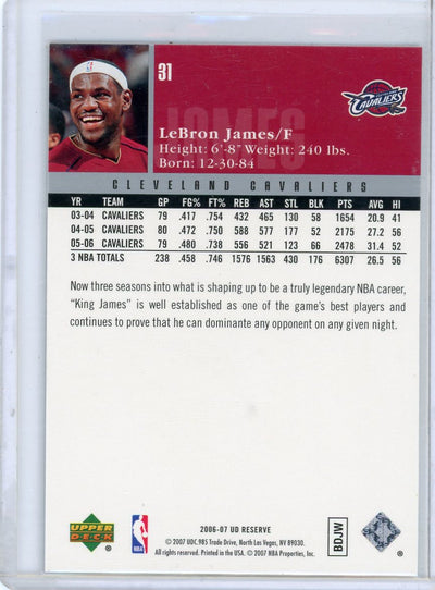 LeBron James 2007-08 Upper Deck UD Reserve foil #31