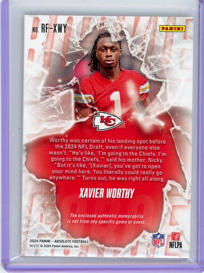 Xavier Worthy 2024 Panini Absolute Rookie Force relic rookie card #'d 60/99