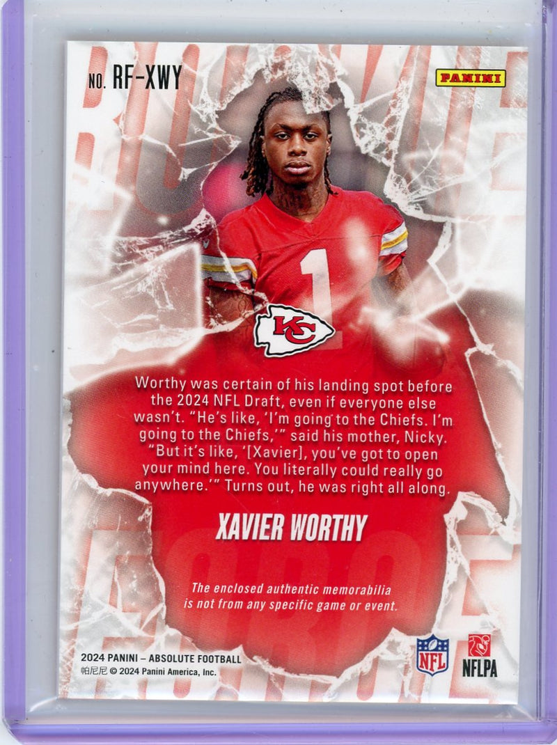 Xavier Worthy 2024 Panini Absolute Rookie Force relic rookie card 