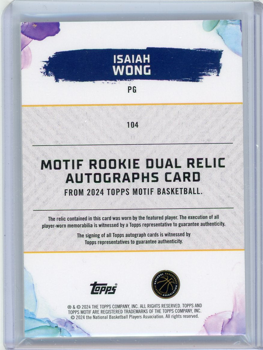 Isaiah Wong 2023-24 Topps Motif dual relic autograph rookie card #'d 02/25