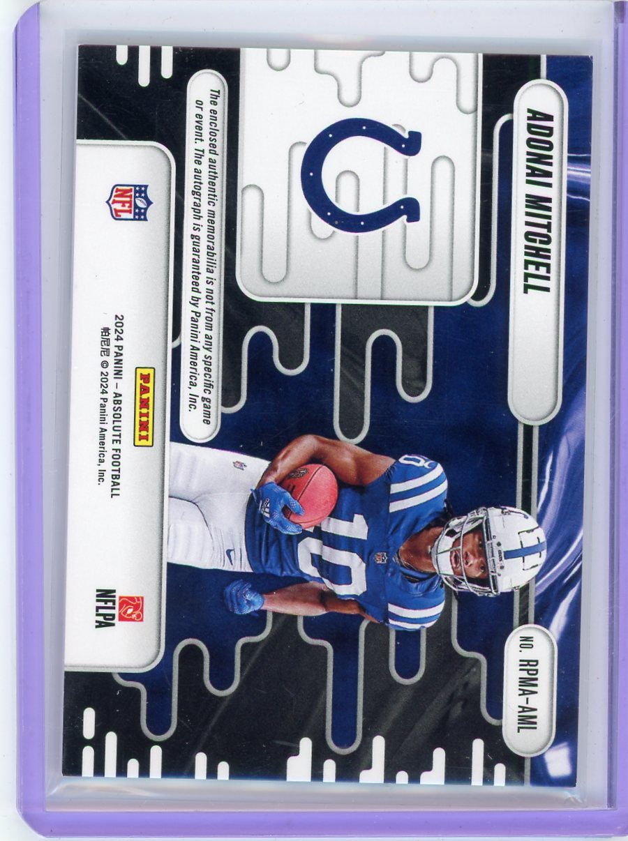 Adonai Mitchell 2024 Panini Absolute Rookie Premiere quad relic auto rc #'d 047/299