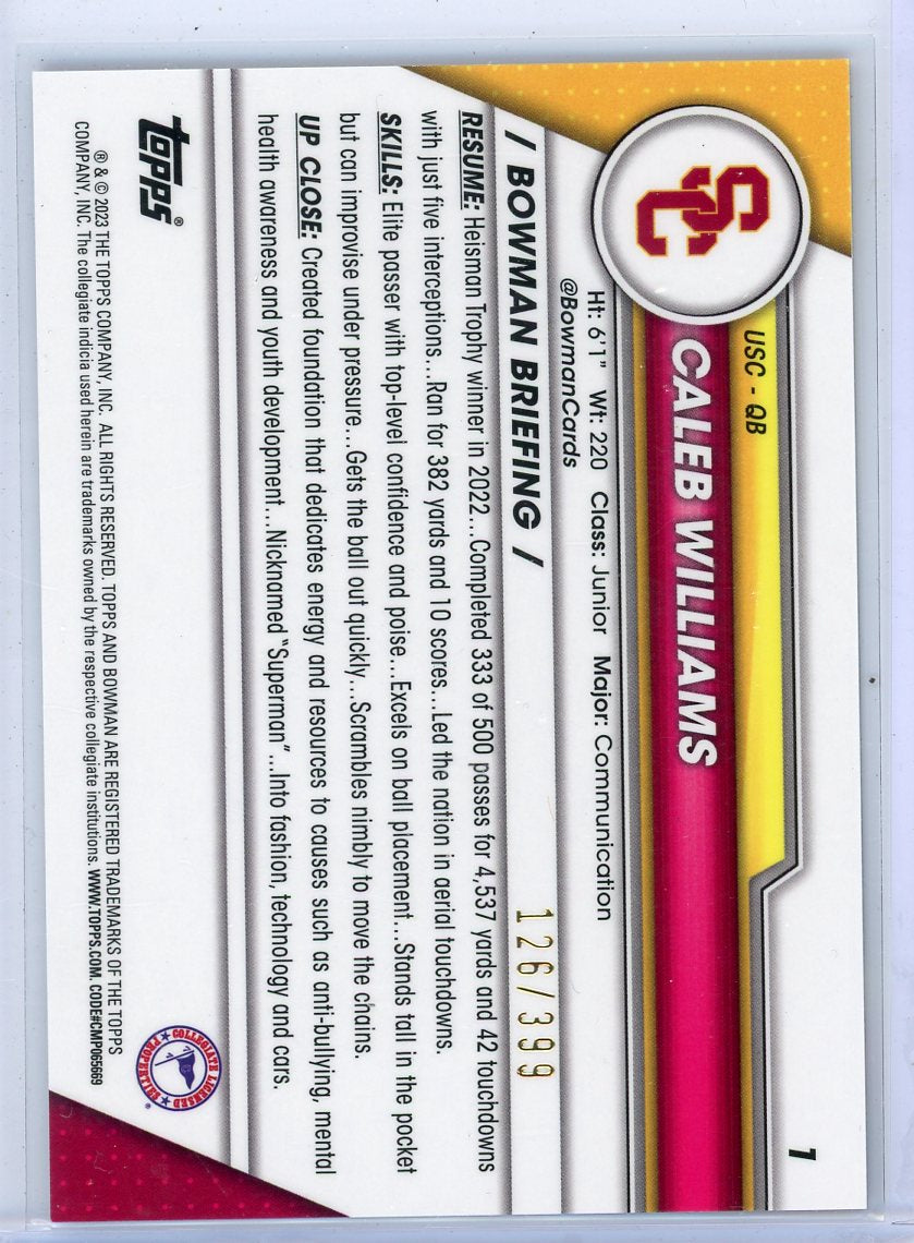 Caleb Williams 2023 Bowman U Chrome Purple Mini Diamond Refractor #'d 126/399