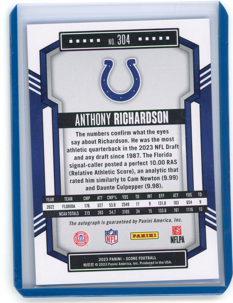 Anthony Richardson 2023 Score Football Signatures Artist's Proof #'d 19/35 RC