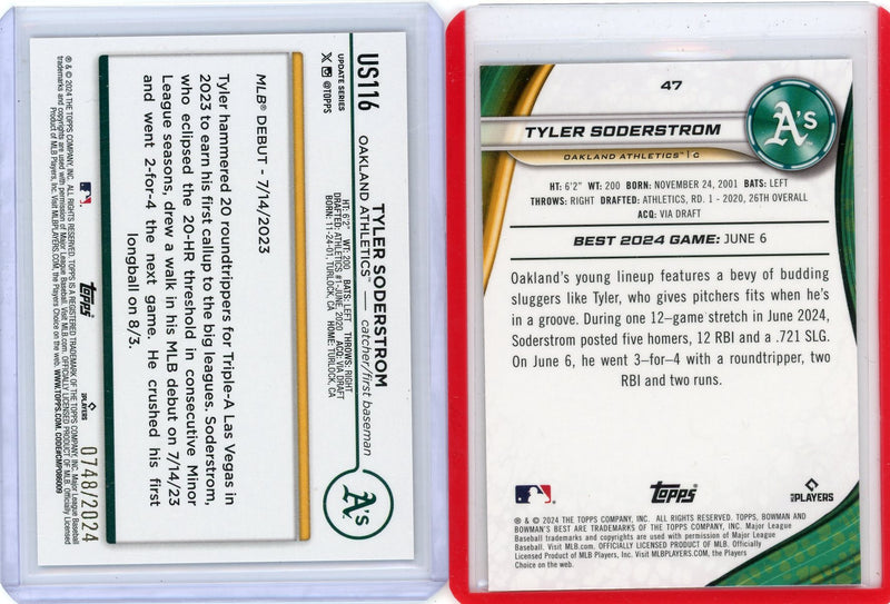 Tyler Soderstrom 2024 Topps 2-card rookie lot 