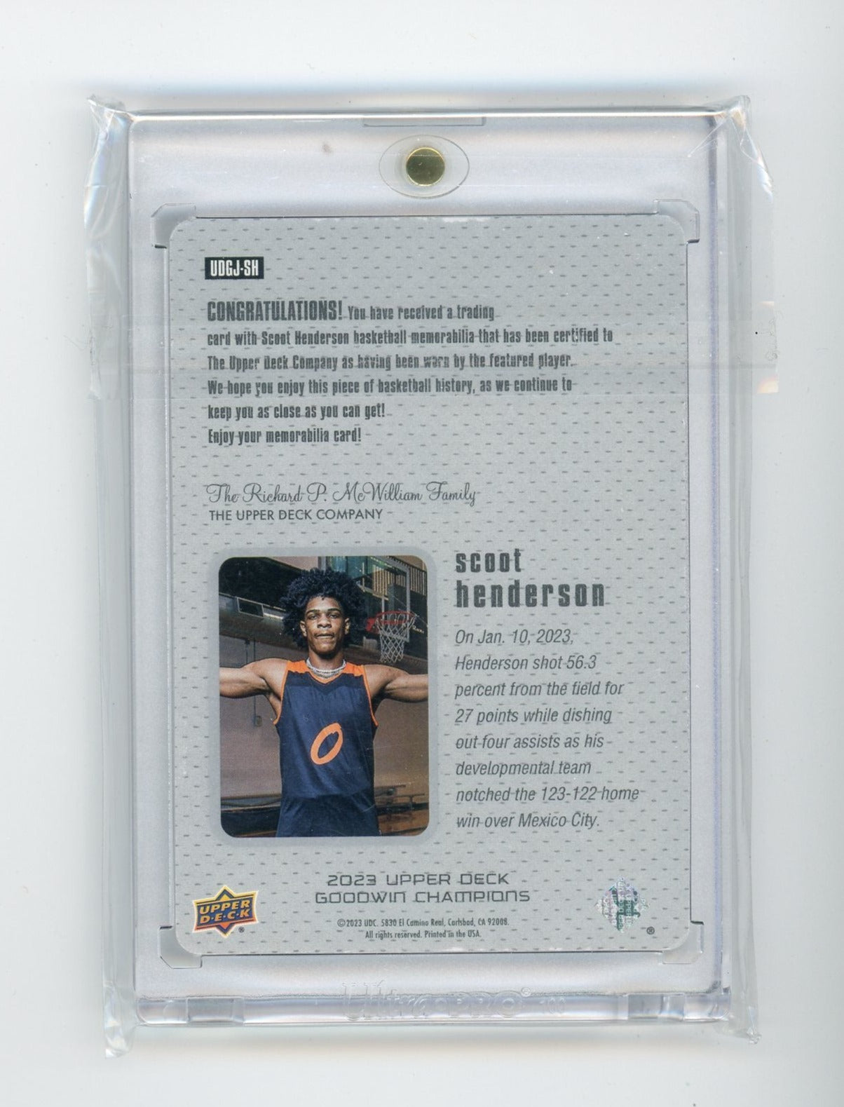 Scoot Henderson 2023 Upper Deck Goodwin Champions Game Jersey relic