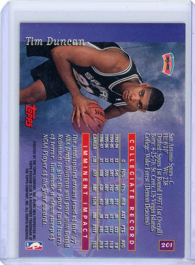 Tim Duncun 1997-98 Stadium Club #201 Rookie Card