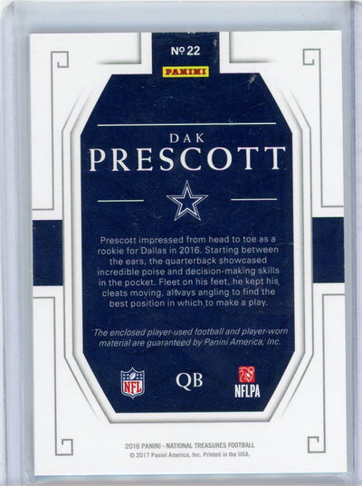 Dak Prescott 2016 Panini National Treasures Rookie Dual Patch Gold #'d 02/10