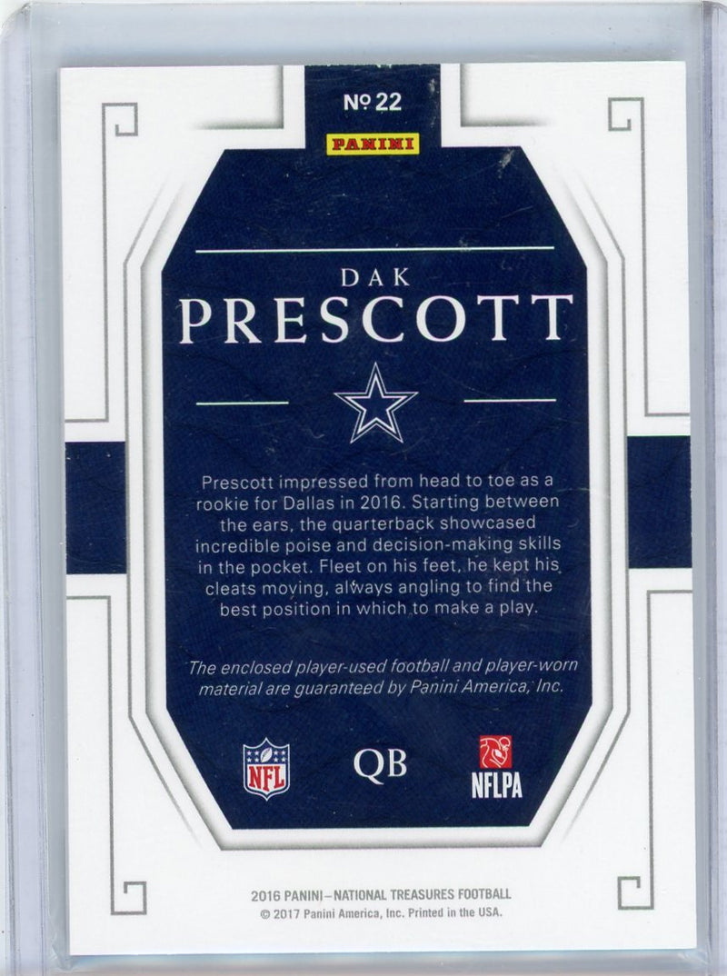 Dak Prescott 2016 Panini National Treasures Rookie Dual Patch Gold 