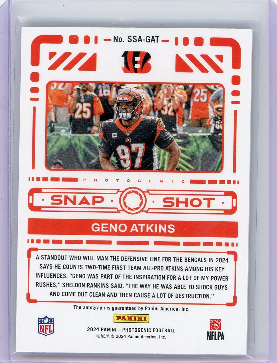 Geno Atkins 2024 Panini Photogenic Snap Shot autograph orange #'d 04/25