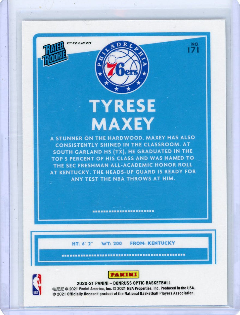 Tyrese Maxey 2020-21 Panini Donruss Optic wave prizm rookie card