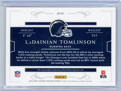 LaDainian Tomlinson 2016 Panini National Treasures All-Decade Autograph #'d 05/25