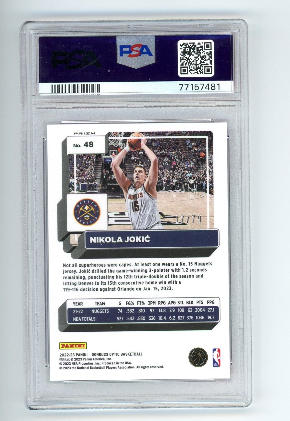 Nikola Jokic 2022 Panini Donruss Optic pink velocity prizm #'d 17/79 PSA 9