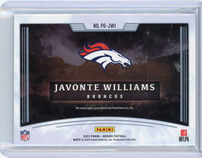 Javonte Williams 2022 Panini Origins Proving Ground autograph #'d 05/99