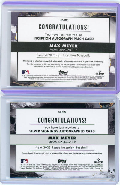 Max Meyer 2023 Topps Inception autograph 2-card rookie card lot /25 + /149 auto relic