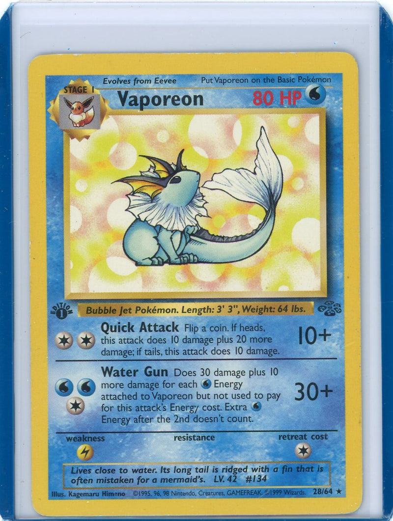 Vaporeon 1999 Pokemon Jungle 1st Edition rare non holo 28/64 HP