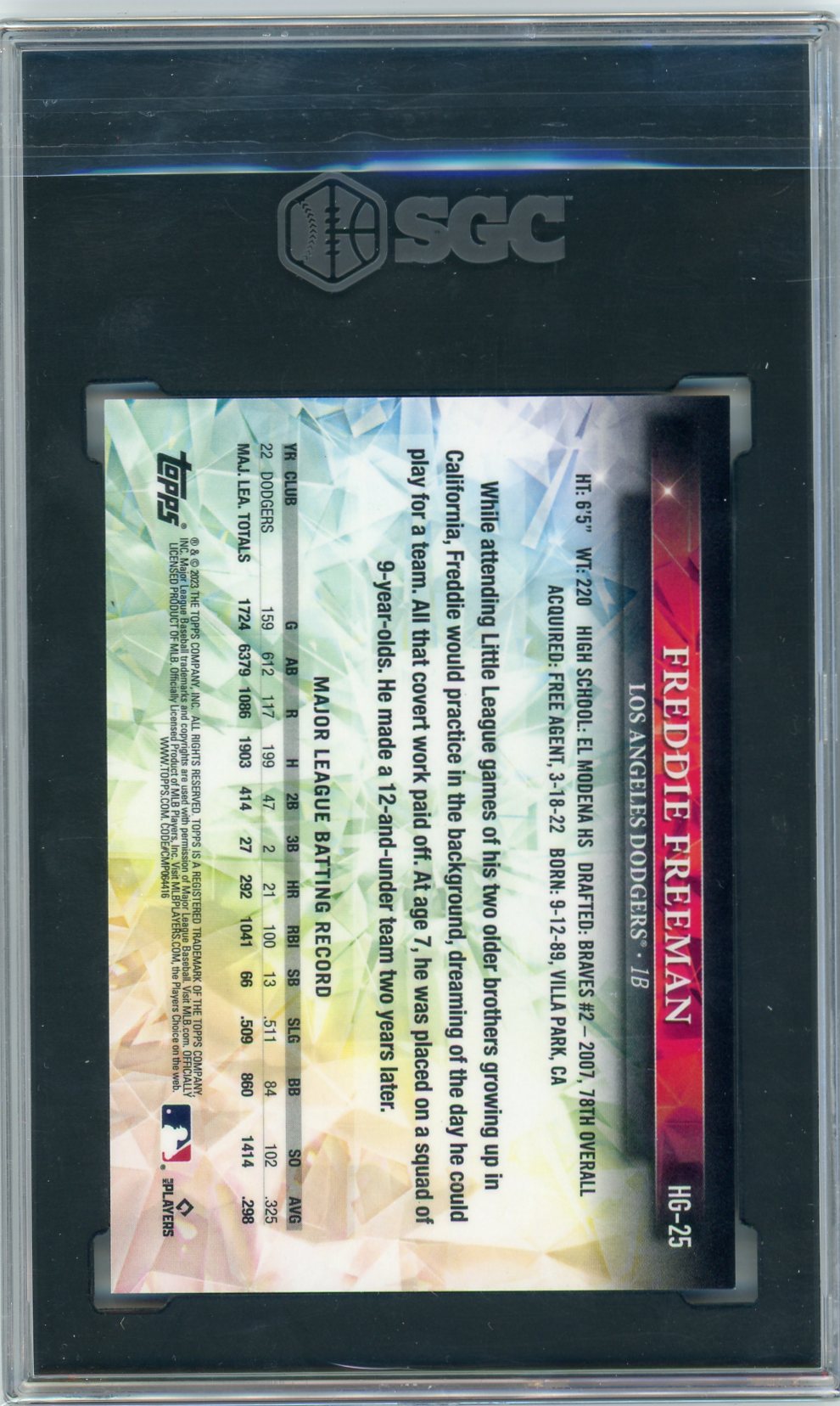 Freddie Freeman 2023 Topps Chrome Hidden Gems SGC 10