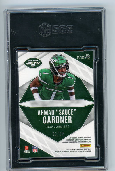 Ahmad "Sauce" Gardner 2022 Panini Phoenix RPS Rookie Auto Dual Jersey Prime Green #'d 20/25 RC