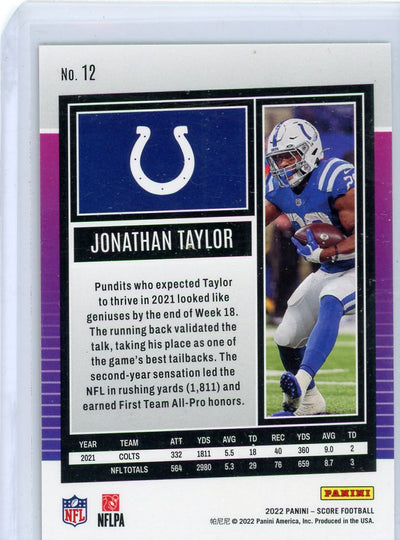 Jonathan Taylor 2022 Panini Score First Down orange foil #'d 06/10