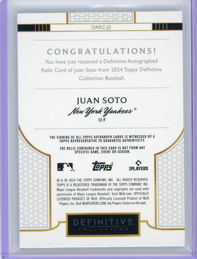 Juan Soto 2024 Topps Definitive Collection Autograph Relic #'d 17/40