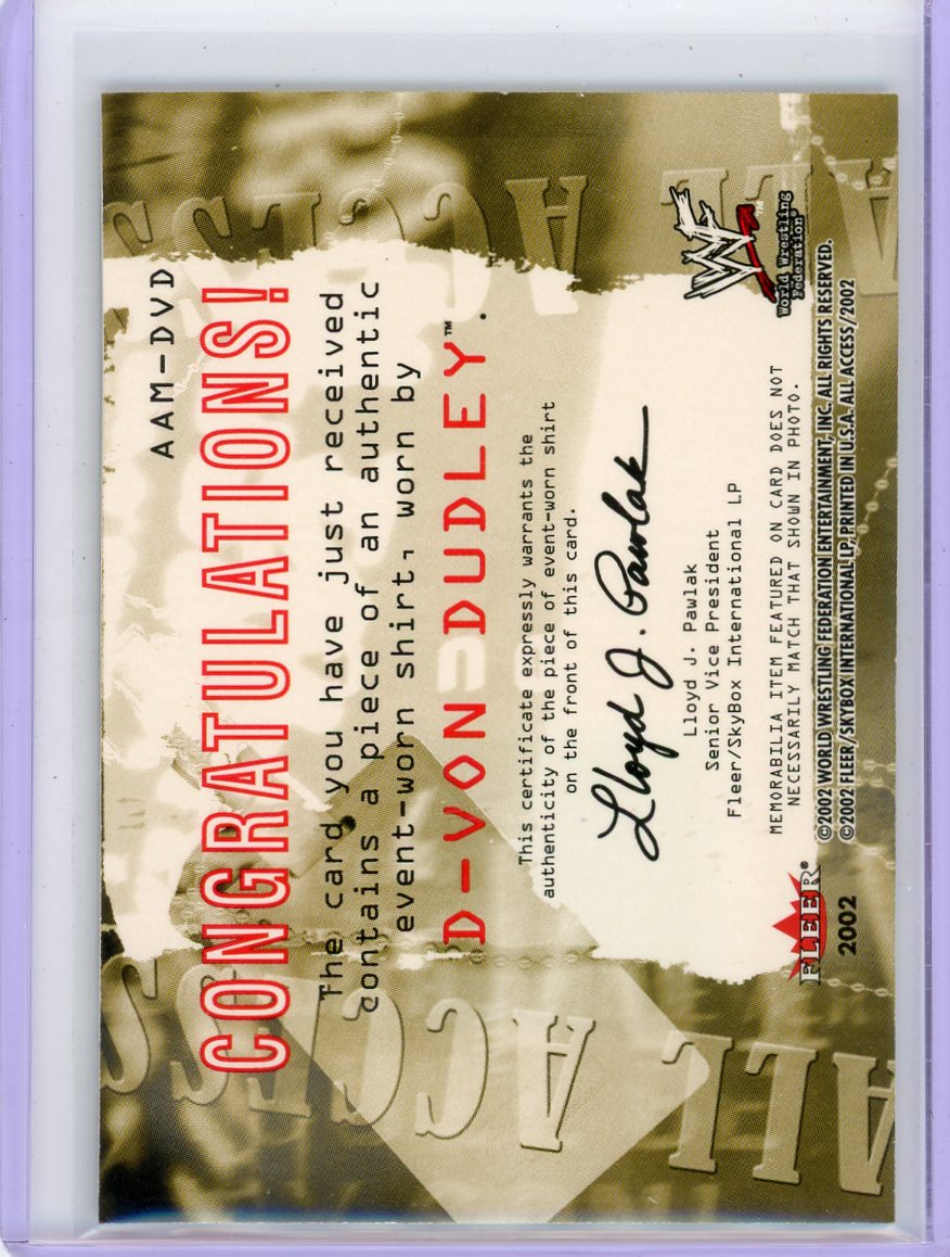 D-Von Dudley 2002 Fleer WWF All Access Relic