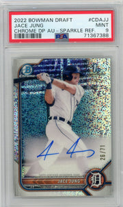 Jace Jung 2022 1st Bowman Draft Chrome autograph sparkle ref. #'d 26/71 PSA 9