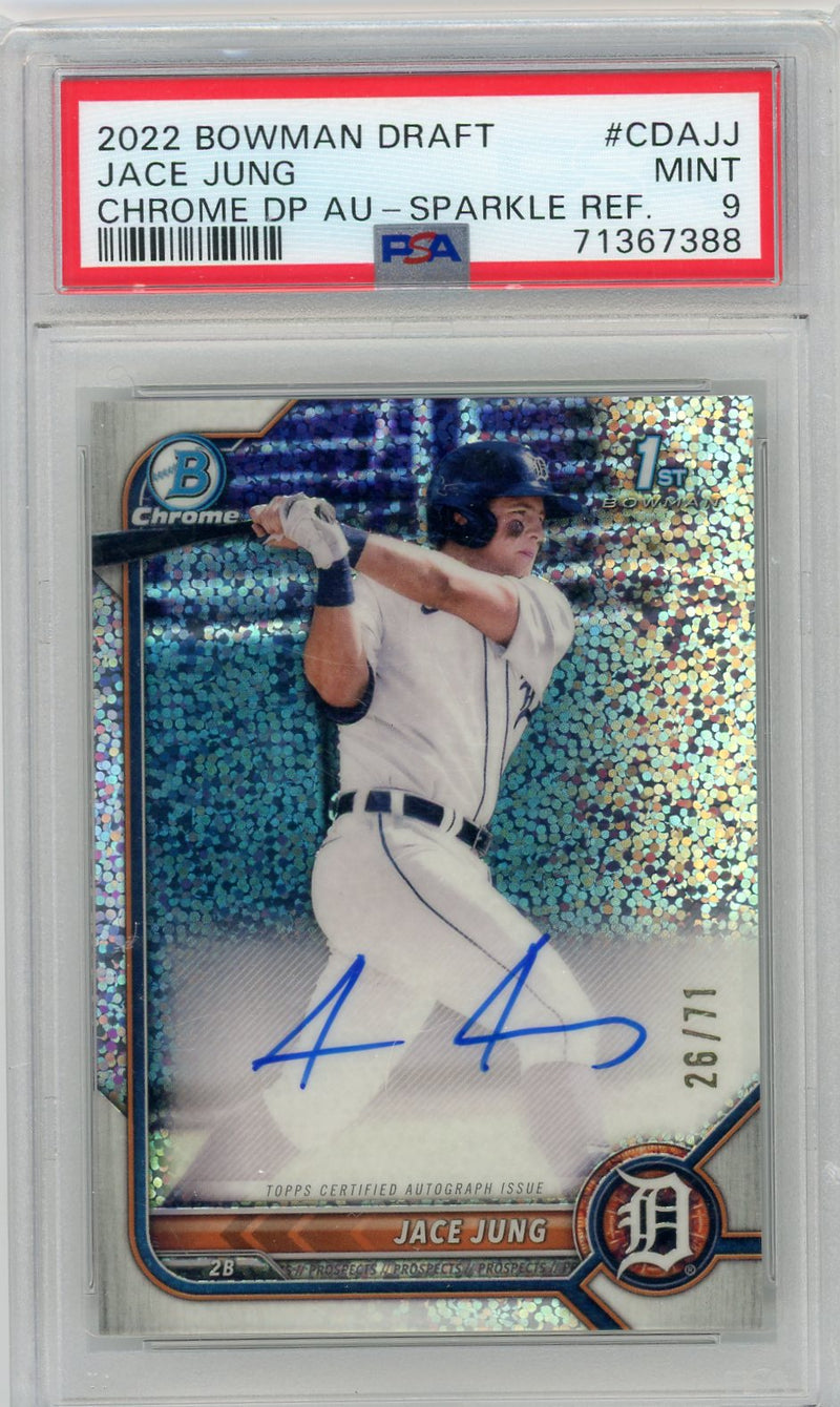 Jace Jung 2022 1st Bowman Draft Chrome autograph sparkle ref. 