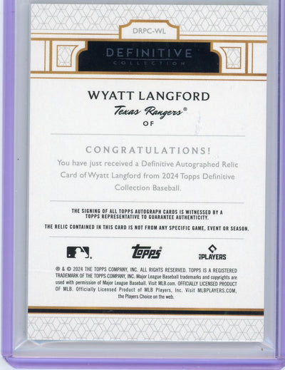 Wyatt Langford 2024 Topps Definitive Collection Autograph Relic rookie card #'d 23/25