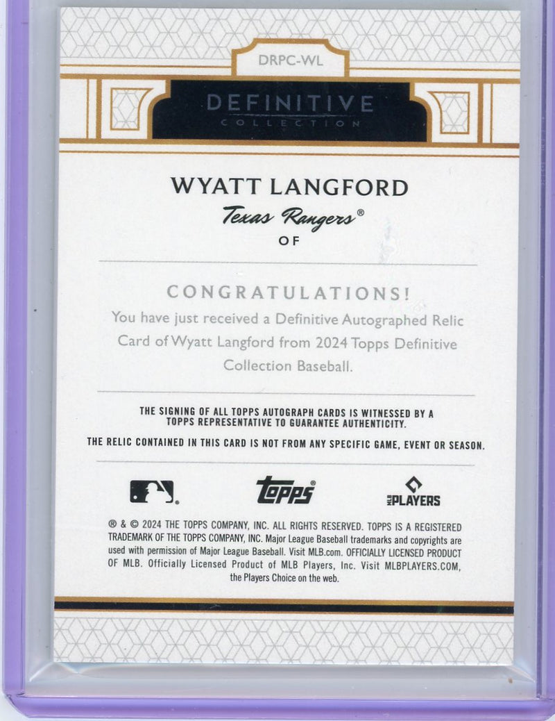 Wyatt Langford 2024 Topps Definitive Collection Autograph Relic rookie card 