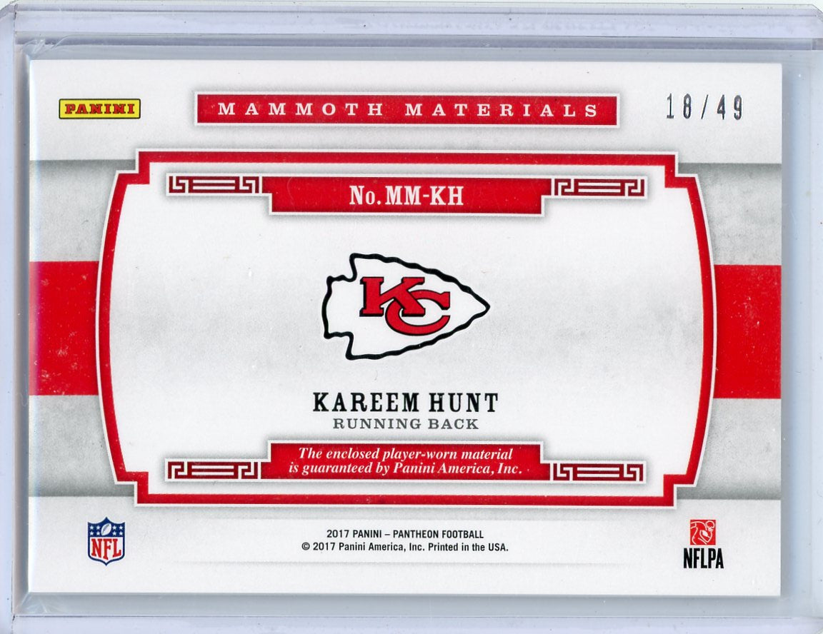 Kareem Hunt 2017 2017 Panini Pantheon Mammoth Materials Gold #'d 10/49