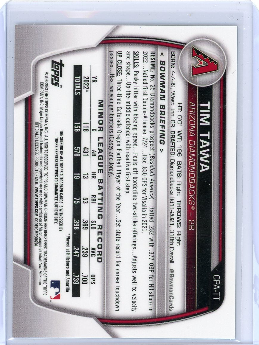 Tim Tawa 2023 1st Bowman Chrome autograph speckle refractor #'d 277/299