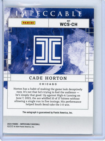 Cade Horton 2024 Panini Impeccable Watercolor Ink autograph #'d 28/49