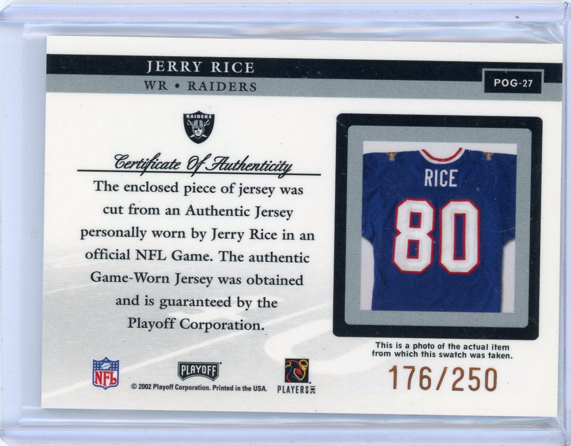 Jerry Rice 2002 Playoff Piece of the Game auth. game-used jersey relic #'d 176/250