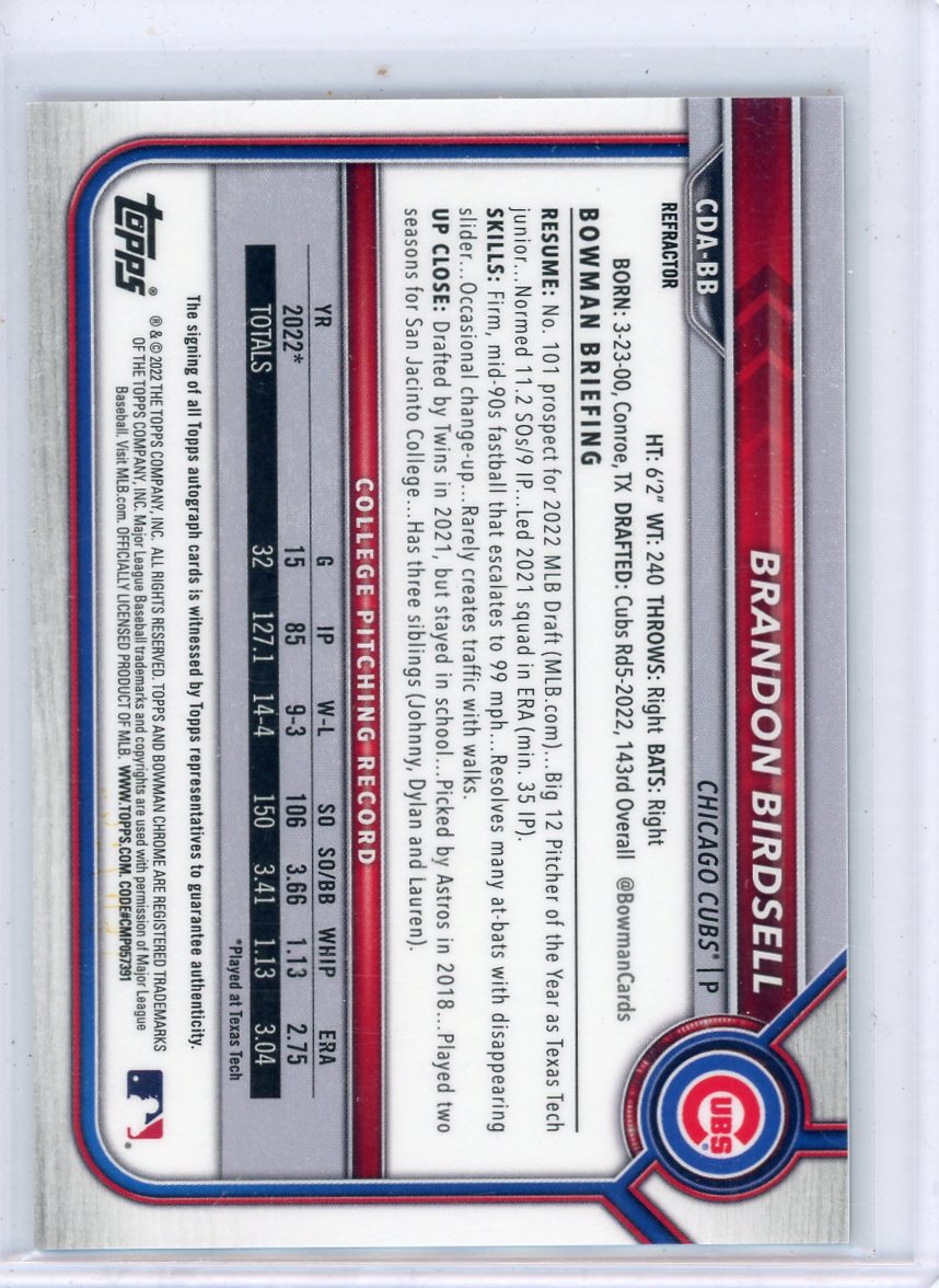 Brandon Birdsell 2022 1st Bowman Chrome Draft autograph refractor #'d 149/499