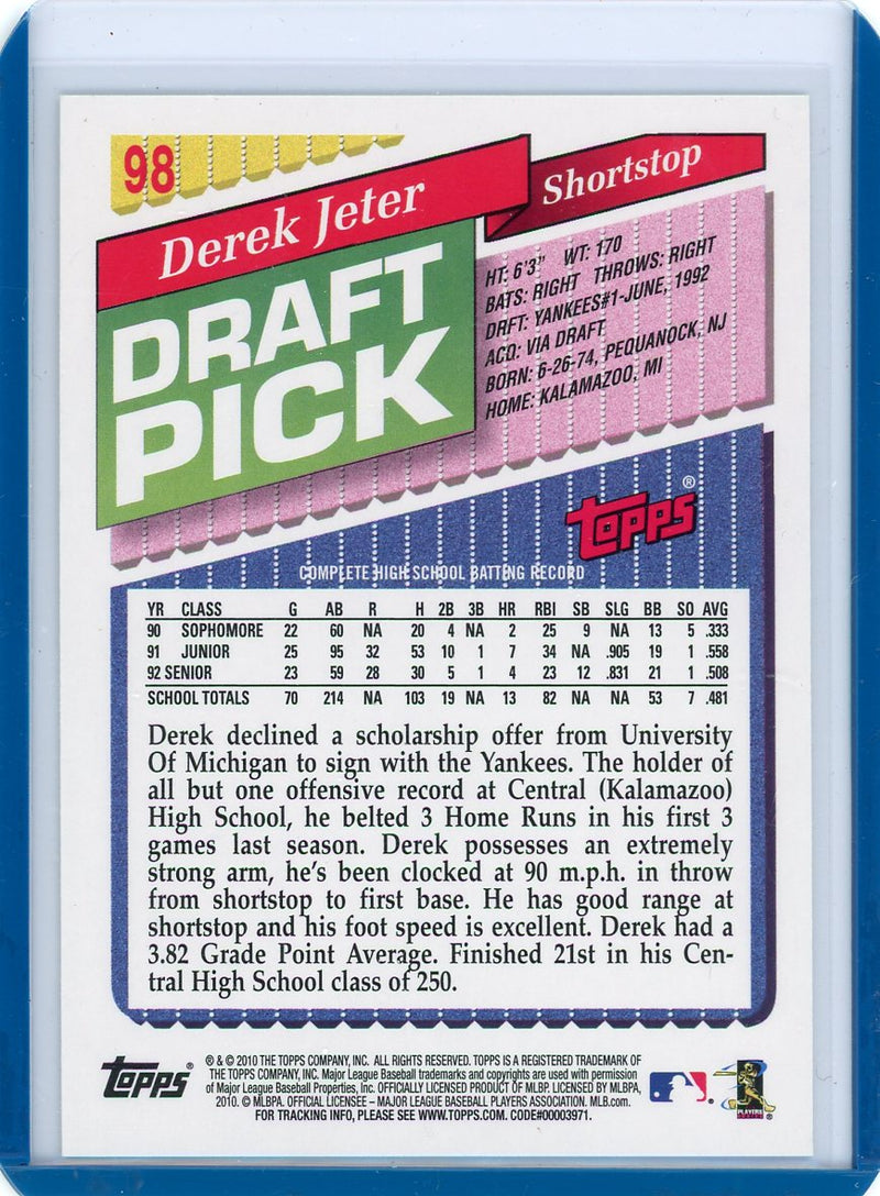 Derek Jeter 1993 Topps Draft Pick rookie card NM/M