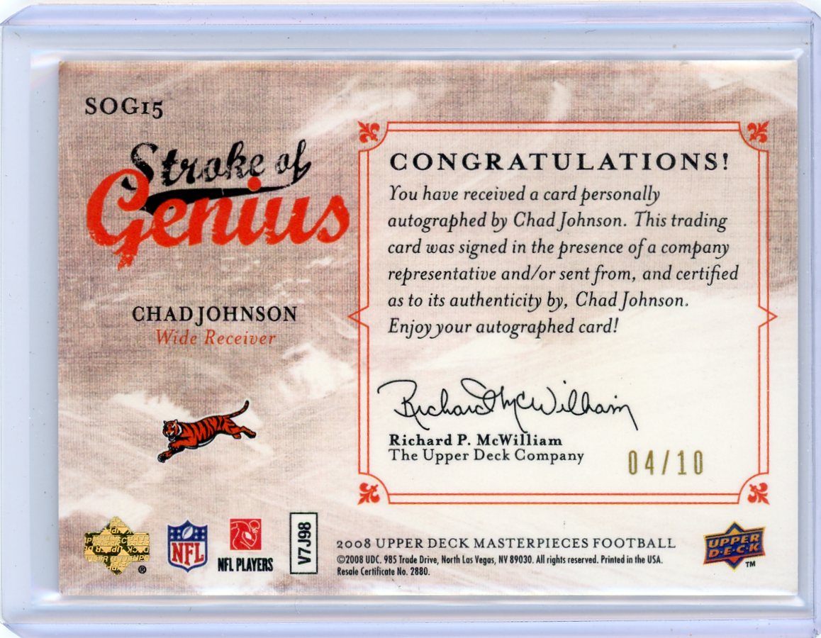 Chad Johnson 2008 Upper Deck Masterpieces Stroke of Genius on-card autograph #'d 04/10