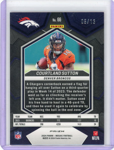 Courtland Sutton 2024 Panini Mosaic Pink Swirl #'d 05/13