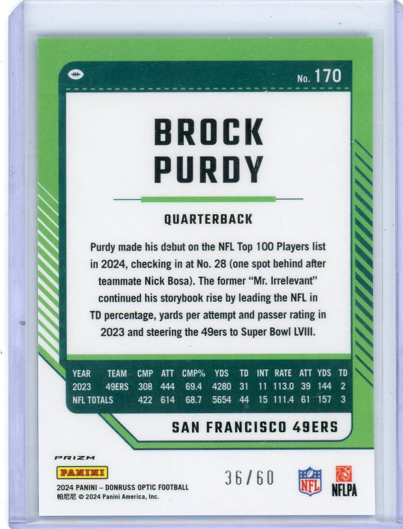 Brock Purdy 2024 Panini Donruss Optic Football Purple 