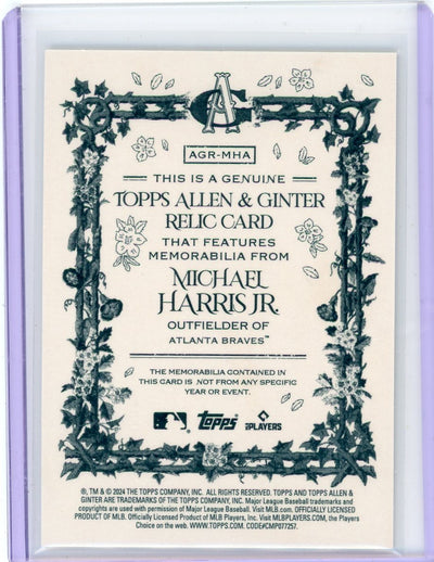 Michael Harris Jr. 2024 Topps Allen & Ginter bat relic